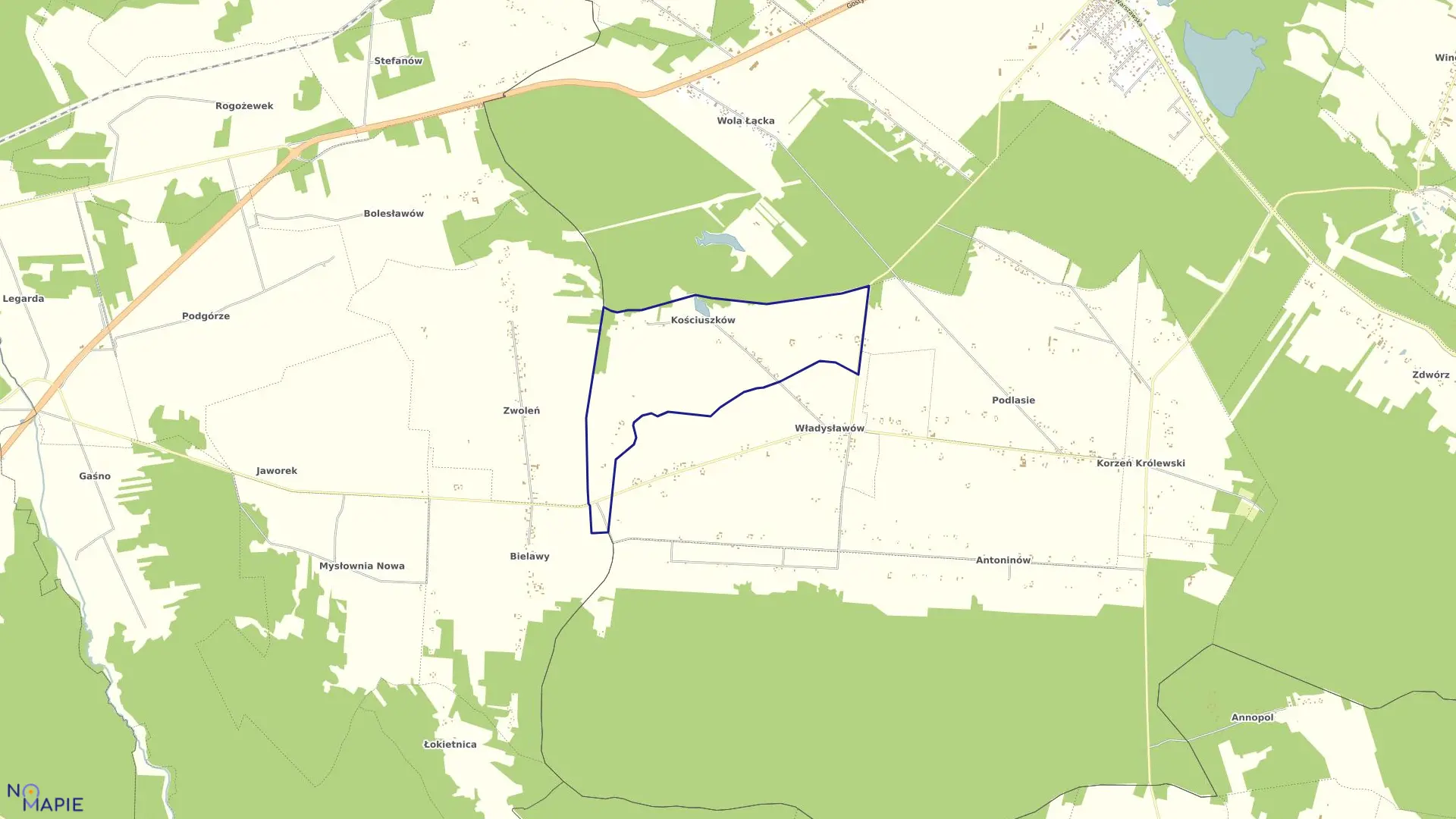 Mapa obrębu KOŚCIUSZKÓW w gminie Łąck